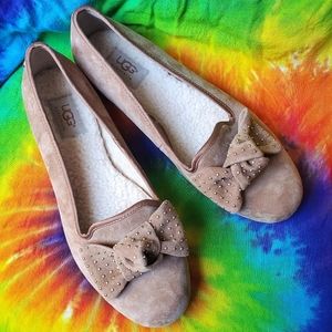 Ugg Australia Alloway Suede Studded Bow Loafer Tan Slipper Flats